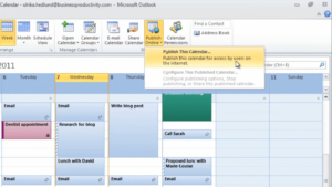 publish outlook calendar to webdav server